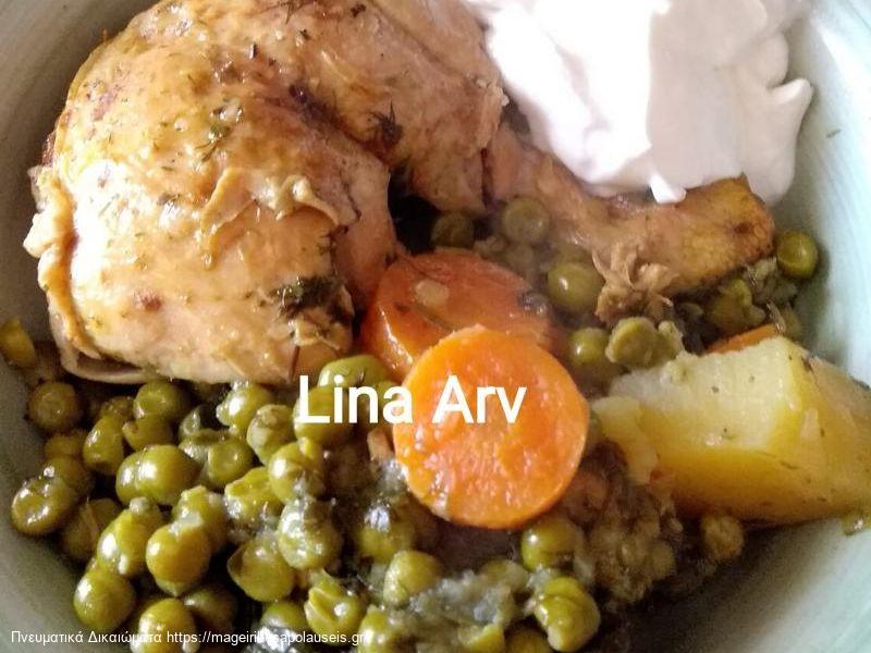 Αρακάς με κοτόπουλο και γιαούρτι....πειραγμένος...της Lina Arv